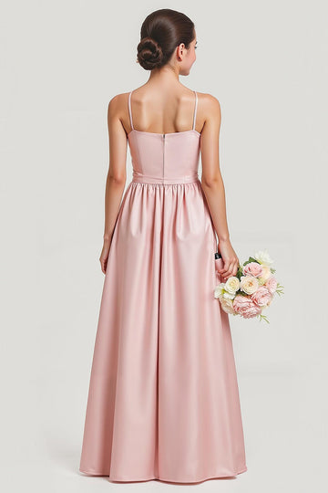 Simple Blush Une Ligne Satin Spaghetti Bretelles Longue Robe de demoiselle d’honneur Junior